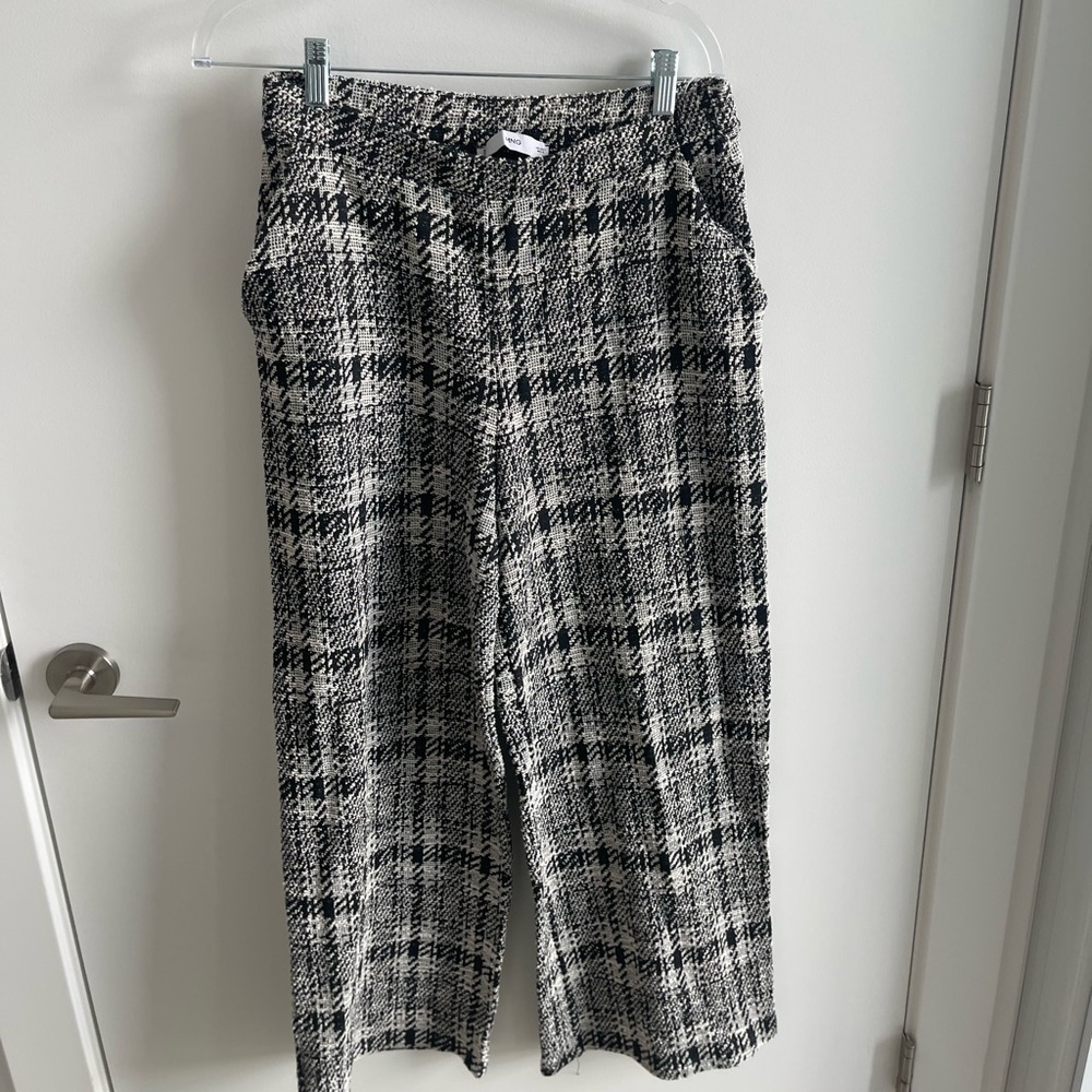 Mango Black & White Plaid Wide-Leg Pants